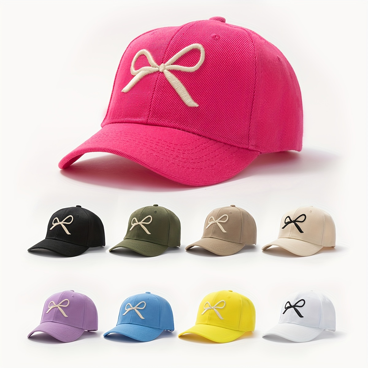 

1pc Women's Embroidered Bow-knot Sports Baseball Cap, Adjustable Cotton Hat For Casual Outdoor Wear, Stylish Headwear In Multiple Colors