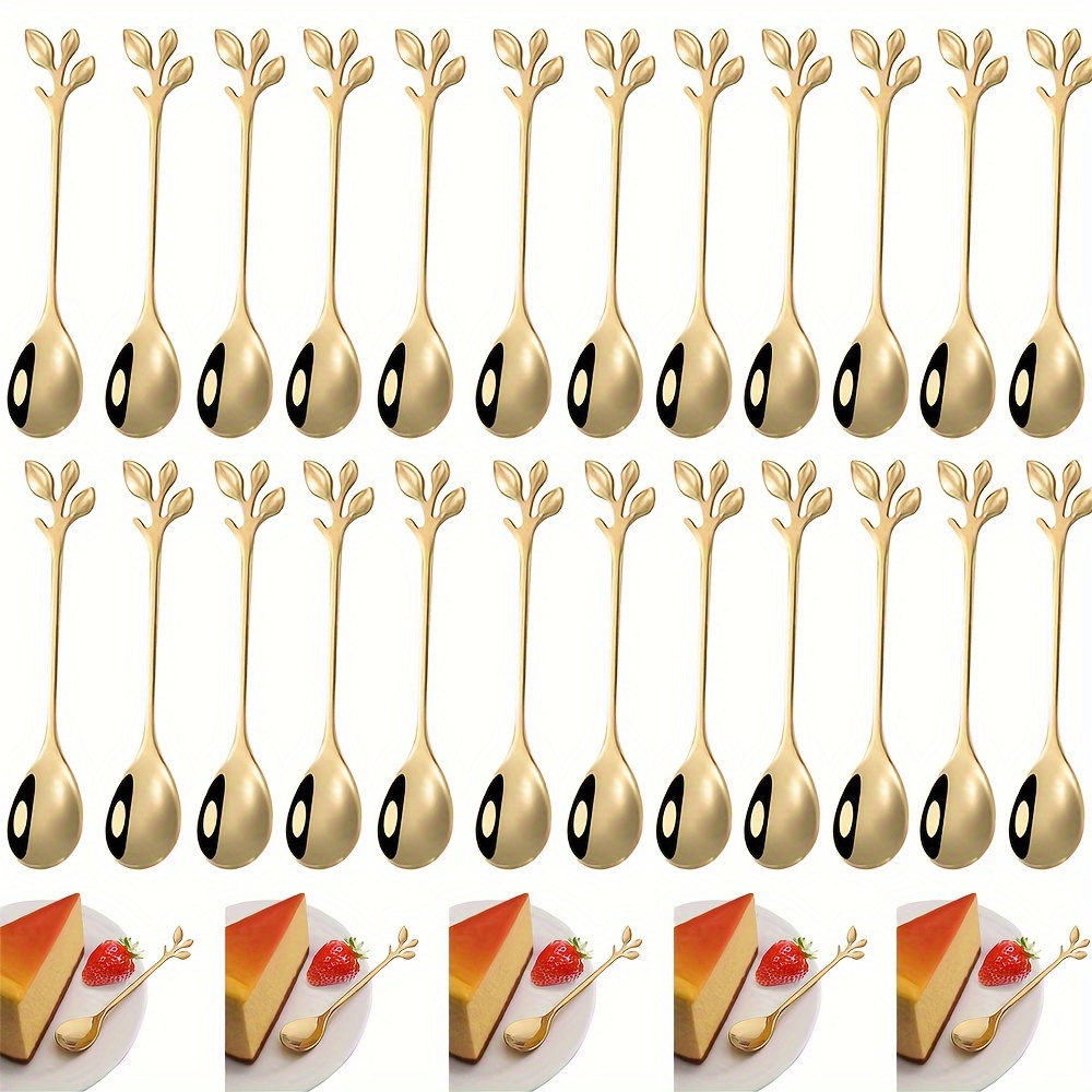 

24-piece Golden Leaf Coffee Spoons Set, Stainless Steel Mini Dessert Spoons, Tea Spoon Flatware For Sweets, Beverages, Milkshakes - Elegant Design For Home & Cafe Use