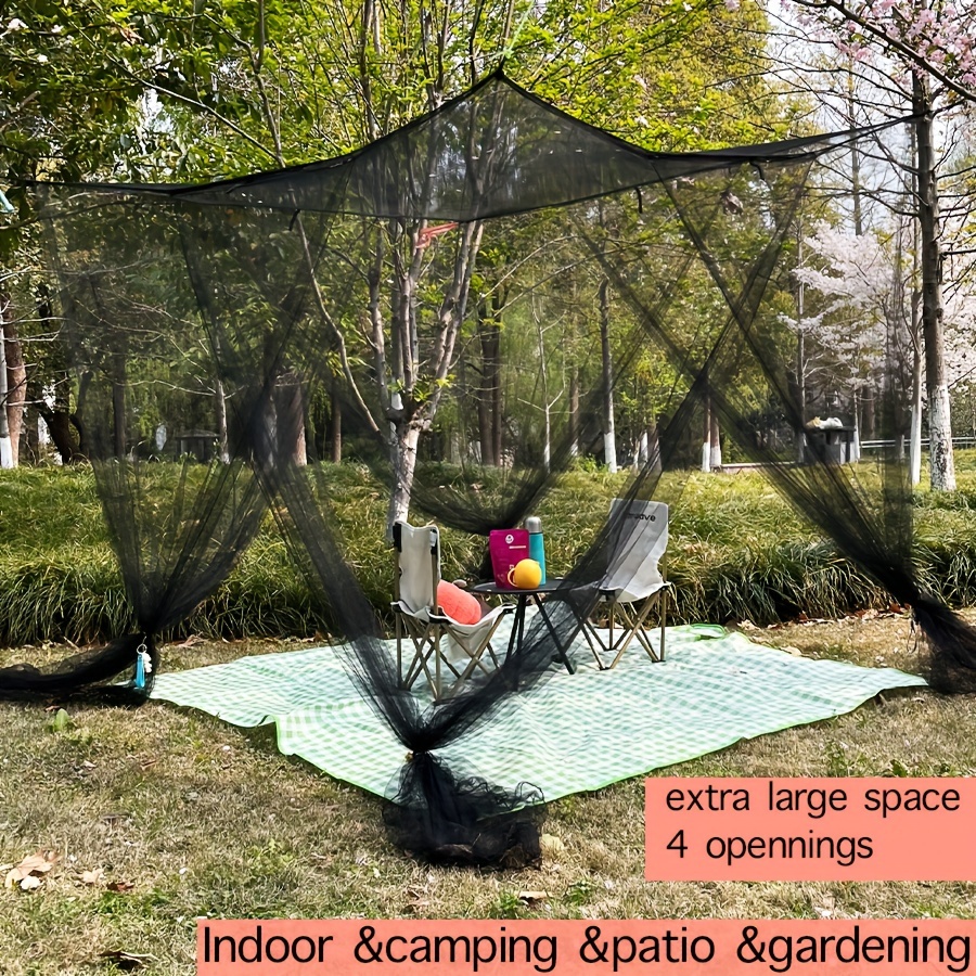 

Extra Large 4-door Mosquito Net Tent, Breathable Polyester Mesh For Outdoor Camping, Easy To Carry And Install, Black, Hook & Loop Closure, 4-person Capacity, Ideal Christmas Gift