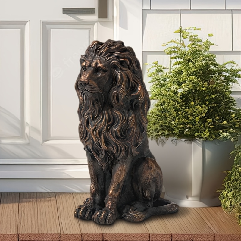 

1pc Classic Resin Lion Statue, 20.67" Large Sitting Lion , Animal Theme Outdoor Decor, Floor Standing Garden Ornament For Thanksgiving, No Power Needed