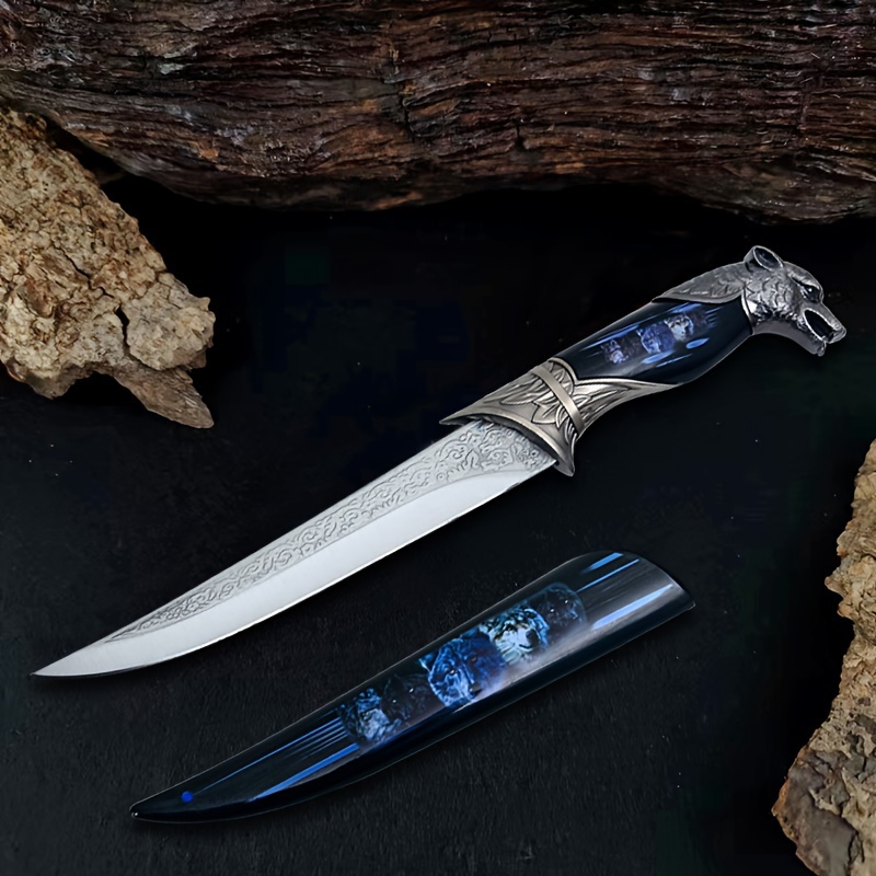 

Stainless Steel Wolf Head Gift Knife Without Open Blade, Exquisite Wolf Pattern Plastic Knife Sheath, Gift Souvenir For Knife Lovers