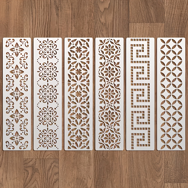 E-shop 6 Stück Große Blumenkanten-Schablonen – Elegante Blumendesigns (Ecken, Linien), Biegsame & Wiederverwendbare Bastelschablonen für Malerei,