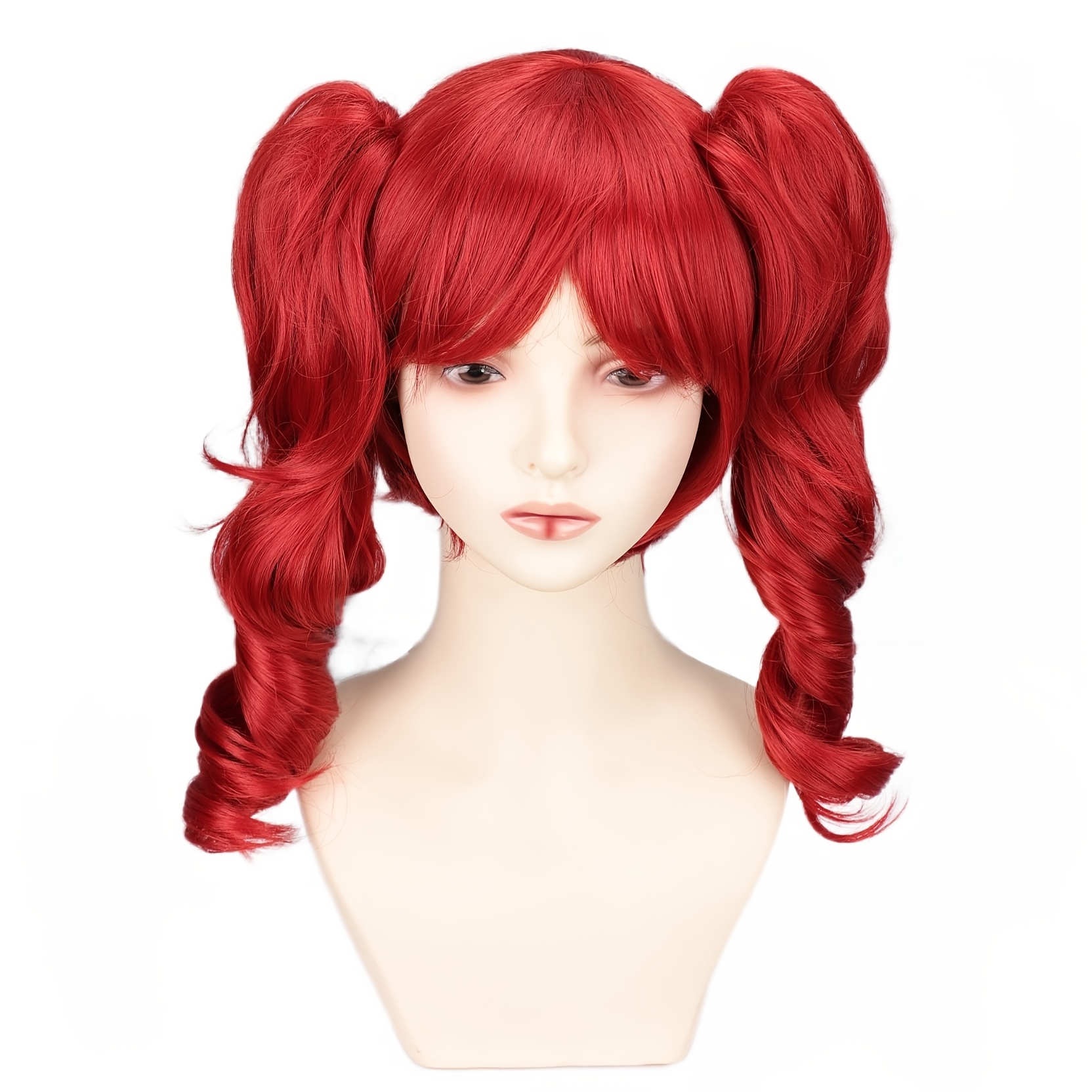 TEMU A Stylish Anime-inspired Cosplay Wig Designed For Women - Featuring Heat Resistance, A Fluffy Ponytail, And Bangs In A Vibrant Red Color,