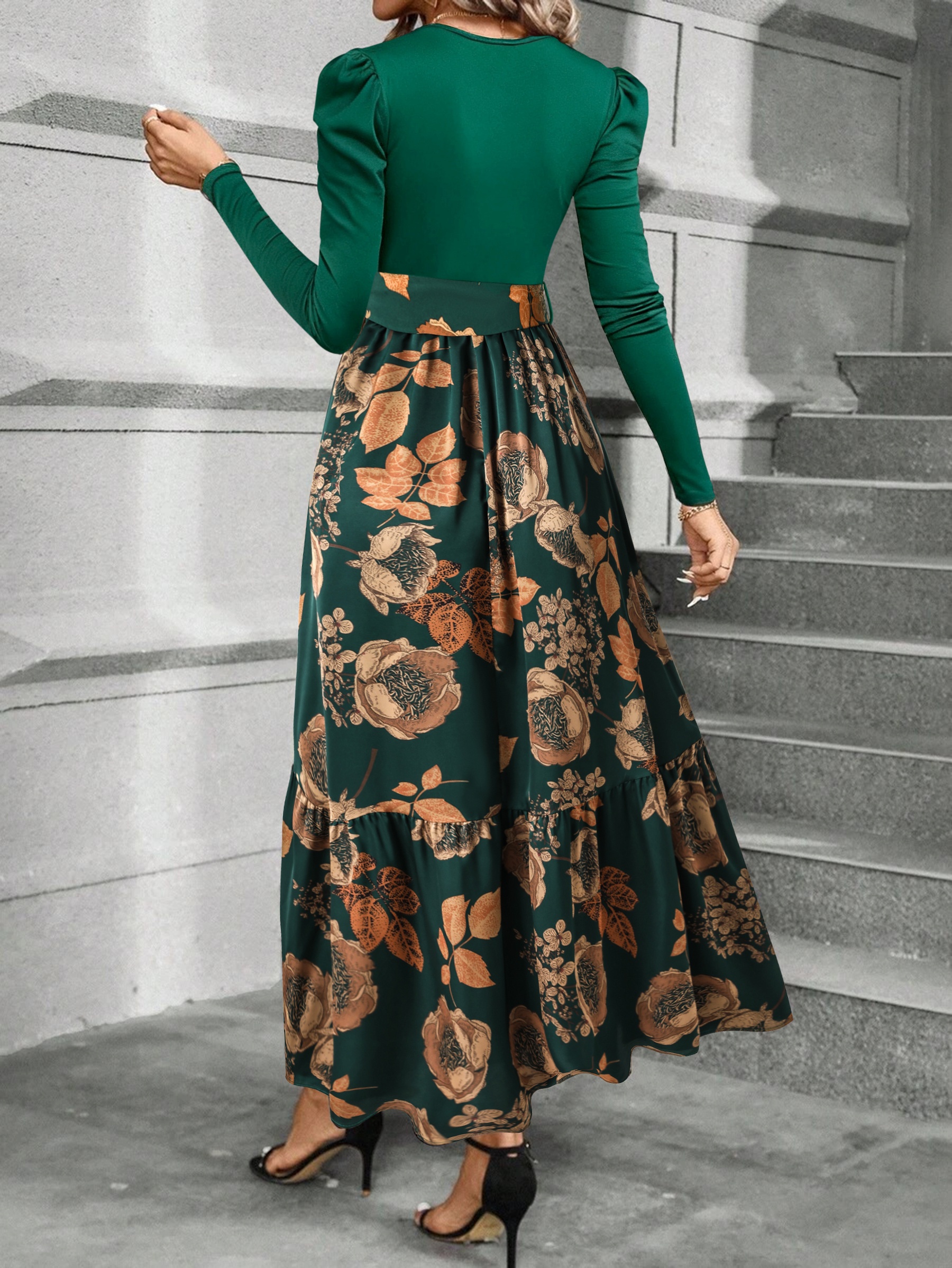 womens elegant floral print a line maxi dress high waist bow - Temu  Mauritius