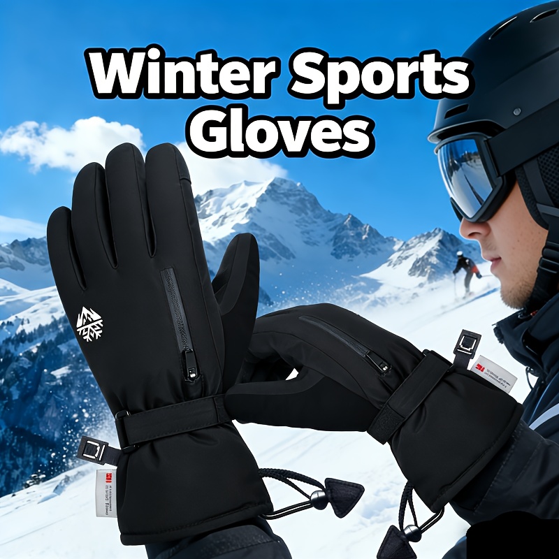 Men's Warm Skiing Gloves with Touch Screen, Adjustable Wristband