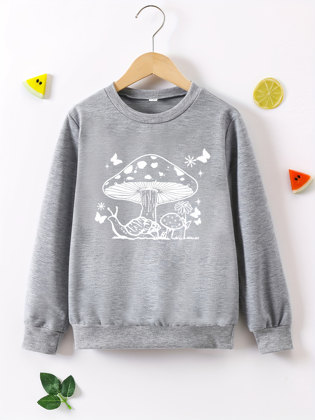 소녀용 긴팔 버섯 세계 프린트 스웨트셔츠 캐주얼 라운드넥 폴리에스터 스트레치 니트 동물 패턴 봄/가을 루즈핏 - Temu  Republic of Korea, image size:800x1066