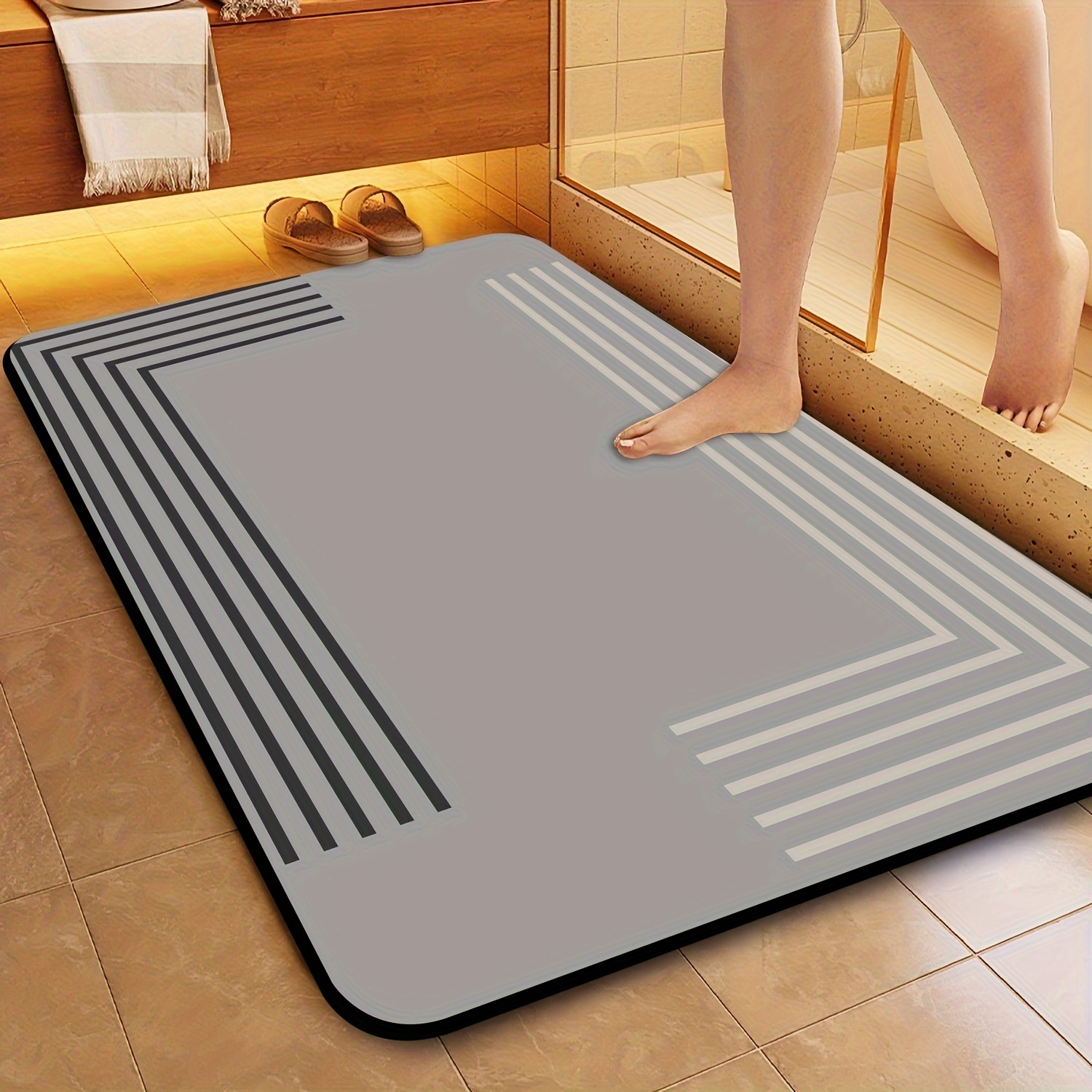 TEMU Diatom Mud Bath Rug, Non-slip Absorbent Diatomite Bath Mat, Machine Made Non-woven Fabric, Oblong Anti-skid Diatomaceous Bathroom Floor Mat, Easy To Clean Doorway Entry Mat