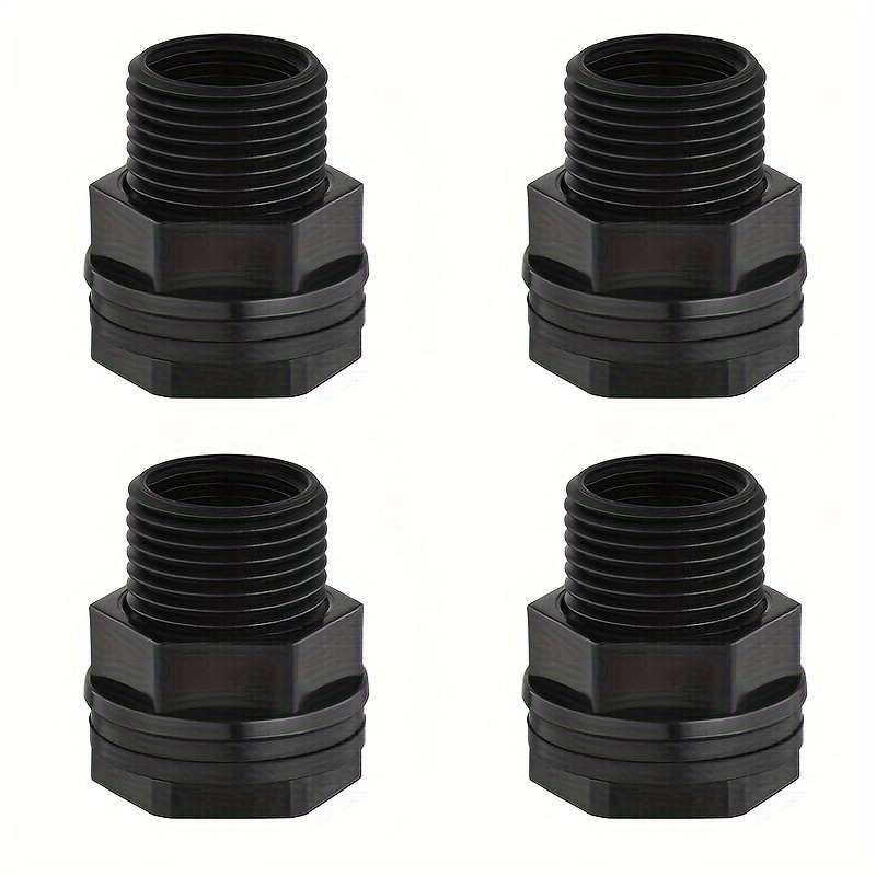 

4pcs, Rain Water Tank, Water Tank Adapter, Black Double Threaded Through-plate Tank Connectors, For Rain Tank Tank Pond Aquarium Through-plate Pipe Fittings
