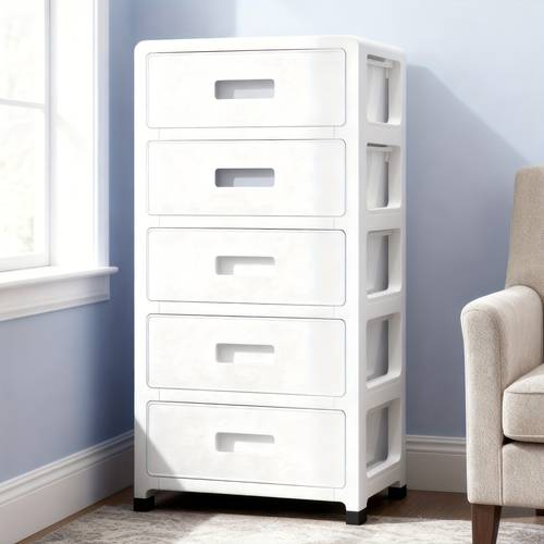 5 tier mobile storage cabinet with drawers heavy duty stackable plastic cart rolling wheel storage unit suitable for bedroom living room bathroom space saving easy assembly durable pp shelving no wood storage drawer units