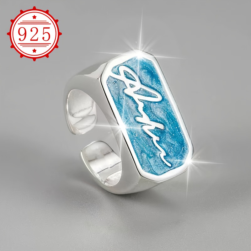 925 Silver Women's Alphabet Epoxy Rubber Ring for Index Finger