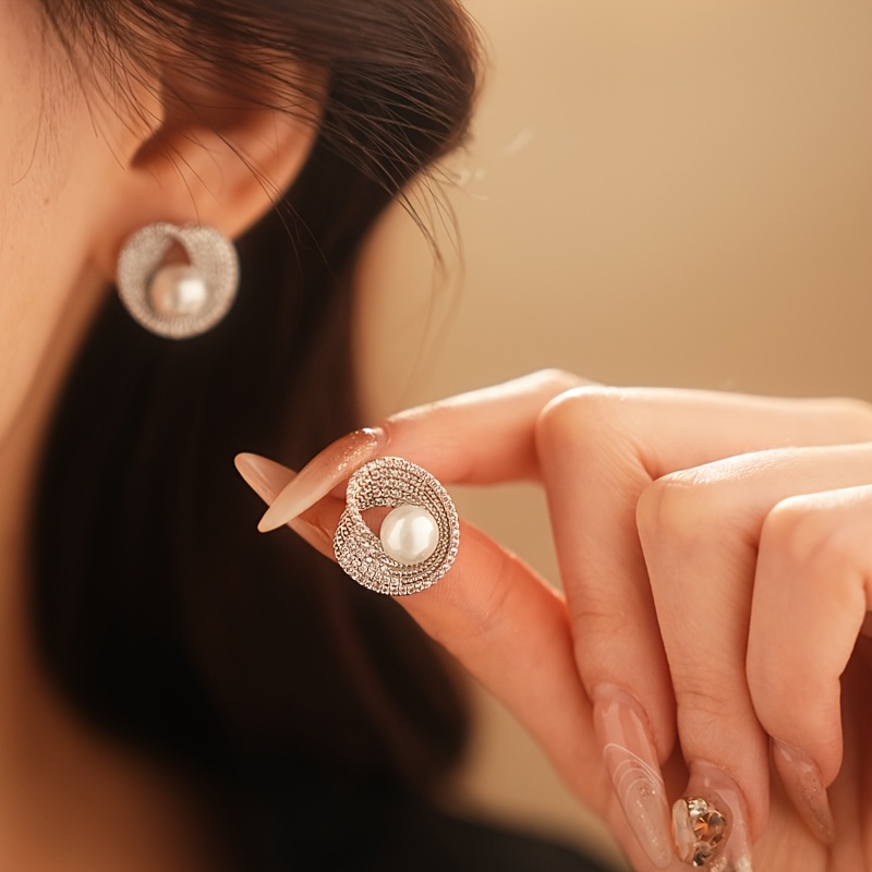 jade round   pearl earrings womens unique studs elegant minimalist jewelry wedding Product details 0