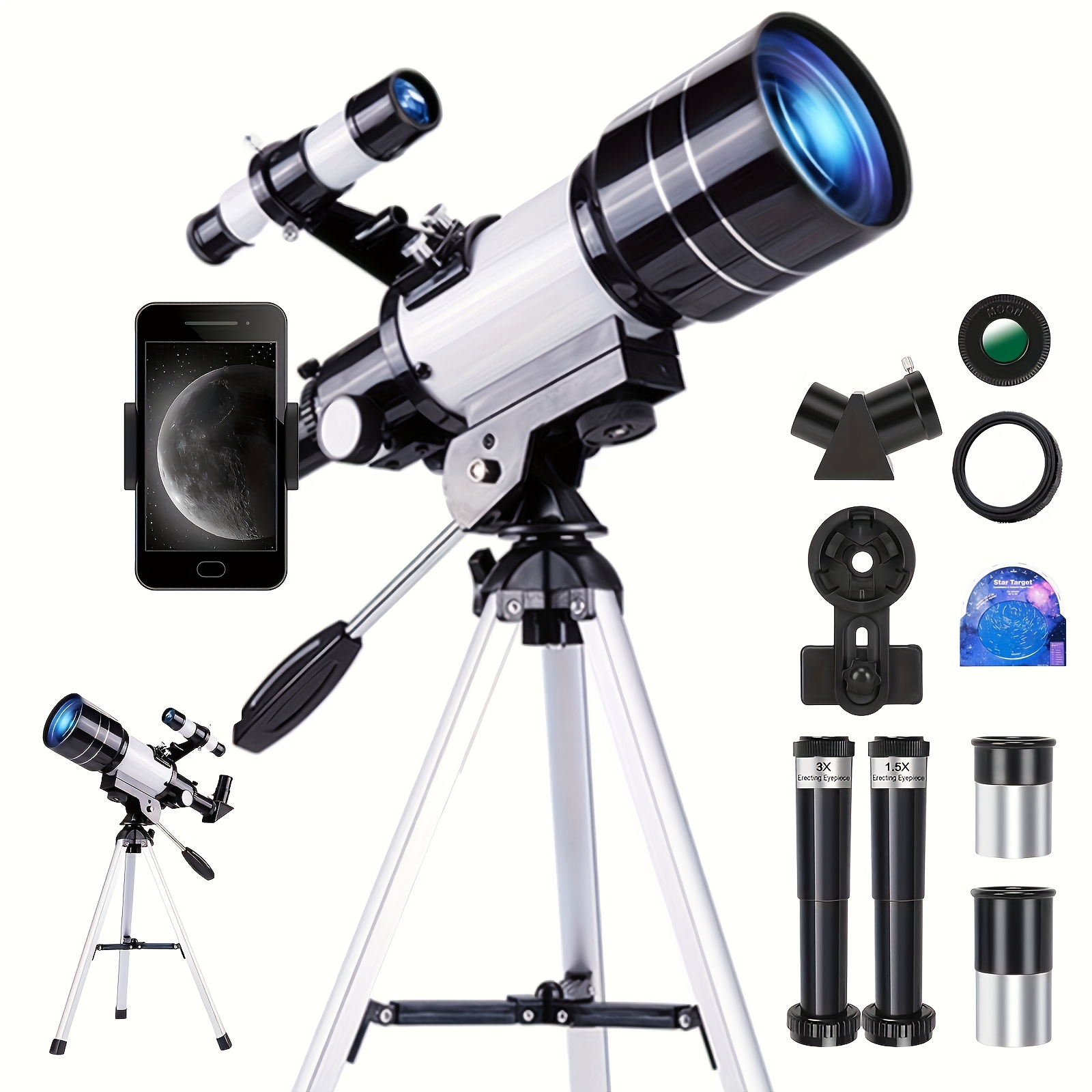 TEMU 150x Telescope, 70mm Aperture Telescope, High Magnification, Portable Astronomical Telescope, With Tripod Phone Adapter And Wireless Remote