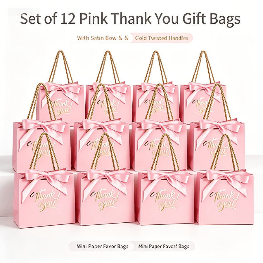 TEMU Regalo para Ella/Él 12 bolsas de regalo rosas con estampado en foil de agradecimiento (con cinta y asa dorada) Bolsas de satén con , Bolsas de