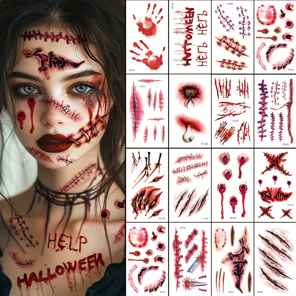 24枚入り ハロウィン 3dフェイク 一時的なタトゥー 大人用 ホラー