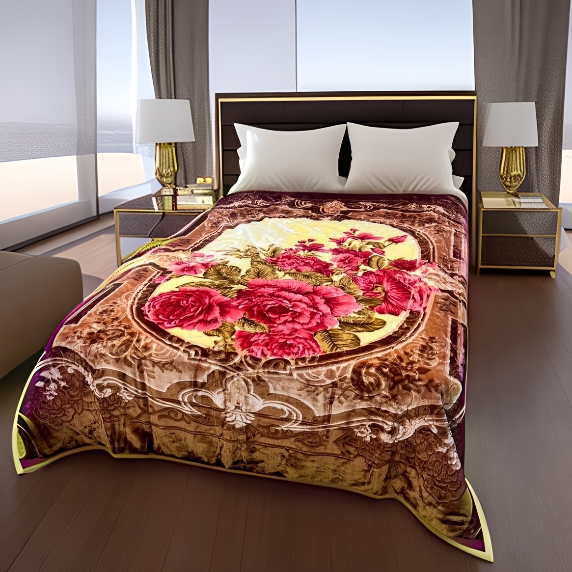new super soft 2ply 2side mink style brown color embossed queen size blanket warm and heavy   season no fading no shrink washing washable size 75x87inch weight 6 5lbs details 5
