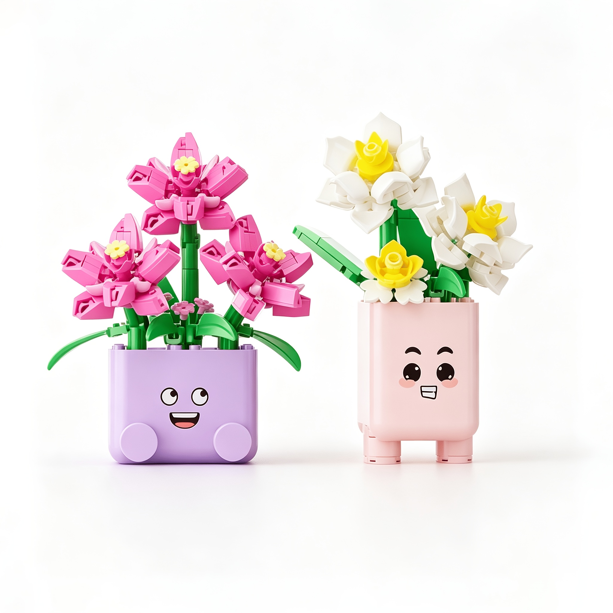 TEMU Ensemble de construction à emboîter 263 pièces avec pot de fleur à visage , jouet de construction, briques , orchidée rose, cadeau de Noël,