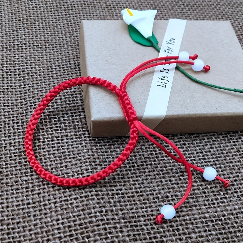 2pcs Red Rope Bracelets for Couples Adjustable Beaded Perfect Gift