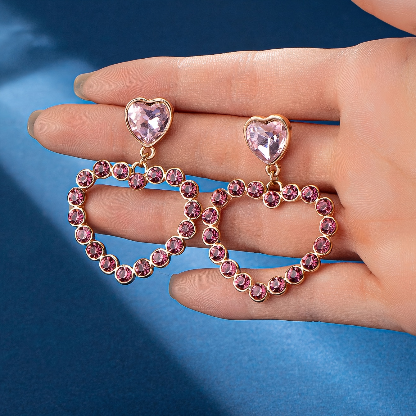 Heart Shape Red Gemstone Dangle Earrings for Christmas