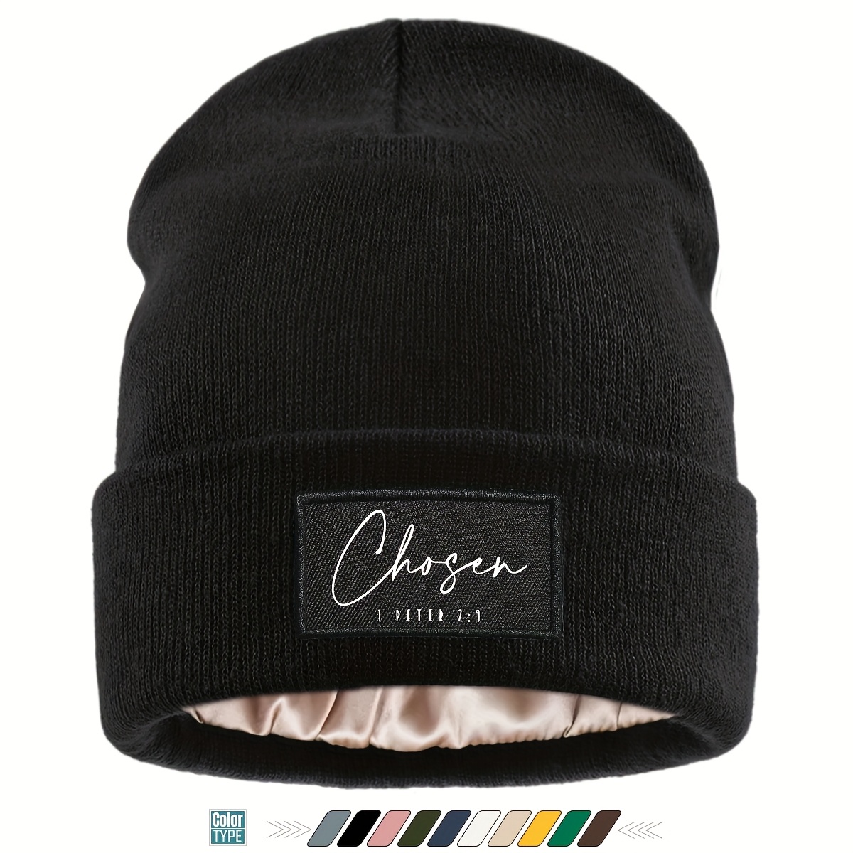 TEMU 1pc Christmas Gift "" Print Label Hat, Mother' Brimless Beanie, Lightweight And Comfortable Winter Pullover Hat For Men And Women, Warm Cap For
