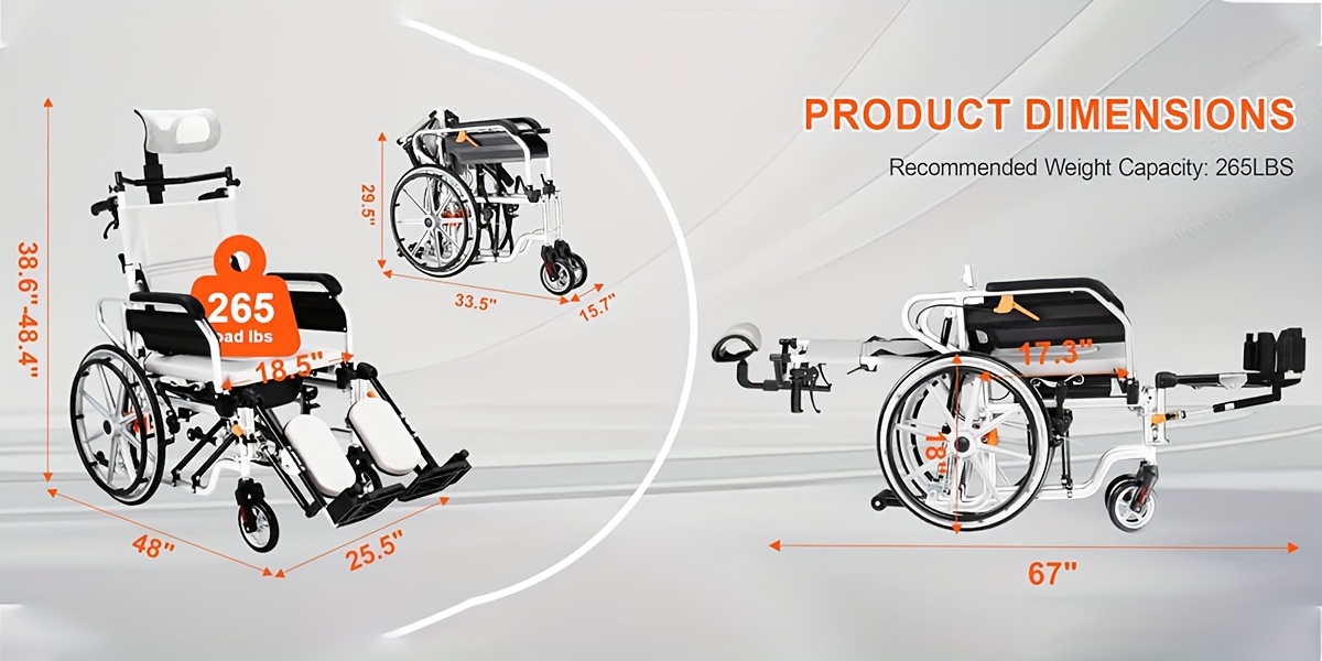 4 in 1 reclining wheelchairs waterproof shower bathroom wheelchair transport wheelchairs with elevating leg rests and potty 18 5 wide seat heavy duty recliner wheel chair for seniors adults Product details 8