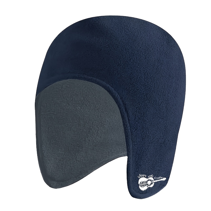 TEMU 1pc Winter Double Layered Elderly Fleece Beanie - Guitar Reflection Print, Polyester Soft Warm Earmuffs Hat, Suitable For Outdoor Cycling,