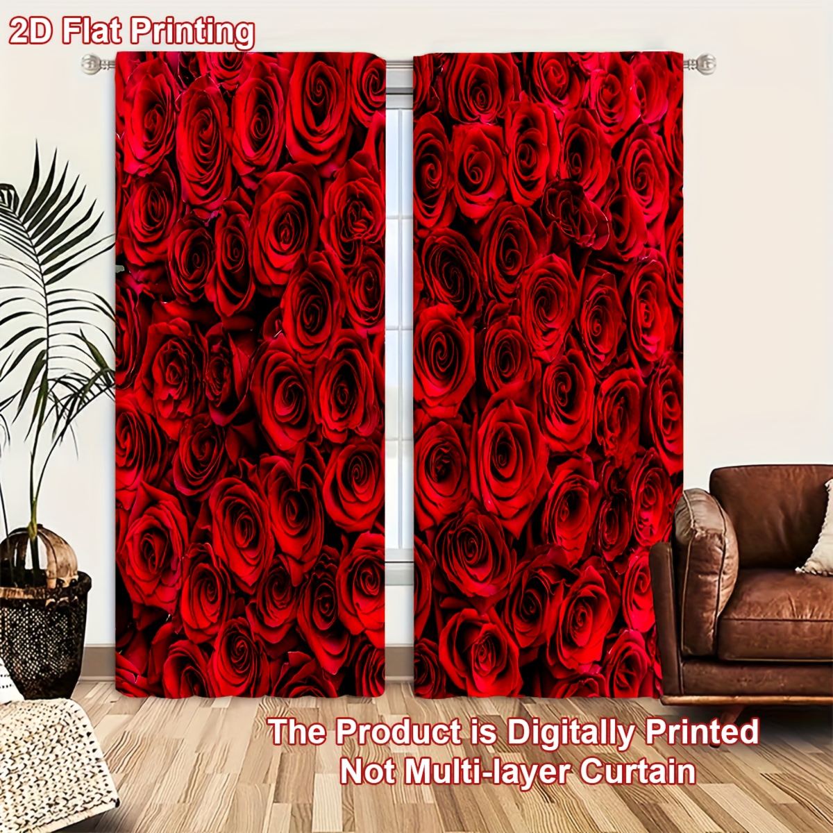 TEMU 2pcs Red Roses Flower Pattern Door Curtains Beautiful Curtains Light And Feel For Cozy Bedroom Chic Office Stylish Kitchen Living Room And Study