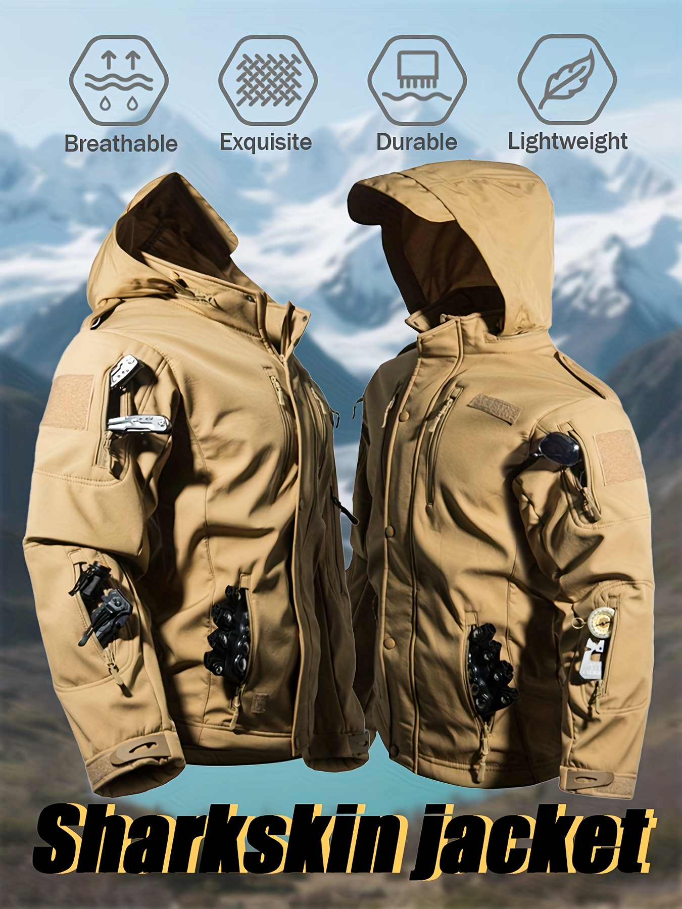 Men's Outdoor Softshell Jacket with Multi-Pocket Design for Mountaineering