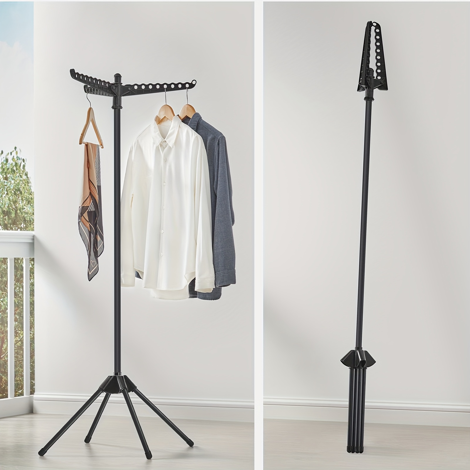 Laundry Drying Stand, Featuring 3 Adjustable For Hangers, A Four-legged Collapsible Design For Indoor Use, Made Of Stainless Steel, Of To 27 Garments, Standing 150 Cm Tall, Drying Racks