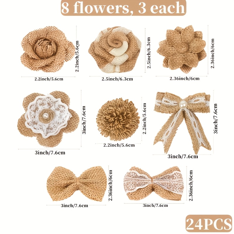 TEMU 24pcs Handmade Gift Wrapping Burlap Bows Holiday Decor Floral Arrangement Furniture Table Embellishment Rustic Wedding Proposal Bows Craft