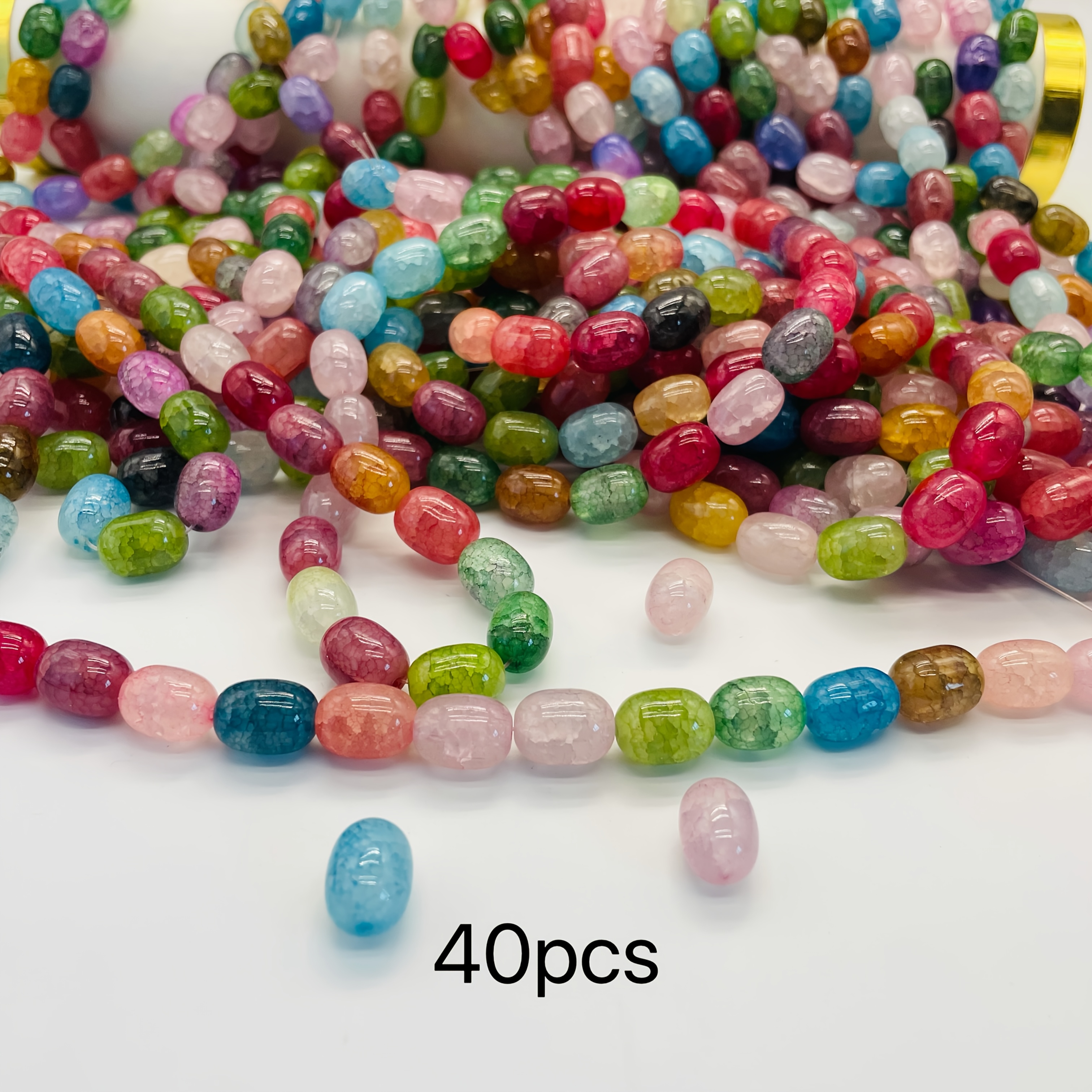 E-shop Exploding Flower Glas Date Bead Ice Crack Oval Shape Bead 10 X 14mm Gemischte Farben Gerades Loch Handgefertigte Schmuckzubehör Verschiedene