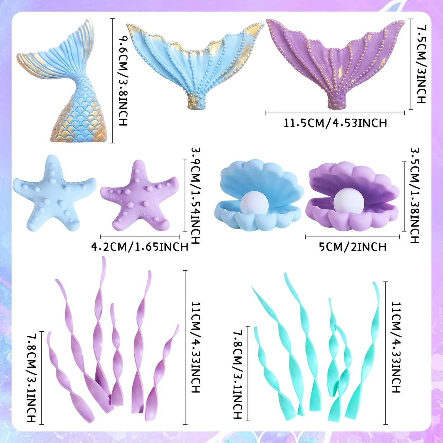Laventy 19pcs Mermaid Tail Cake Toppers Shell Cake Toppers Under The Sea Cake Decoration Mermaid Tail Party Supplies Halloween, Christmas
