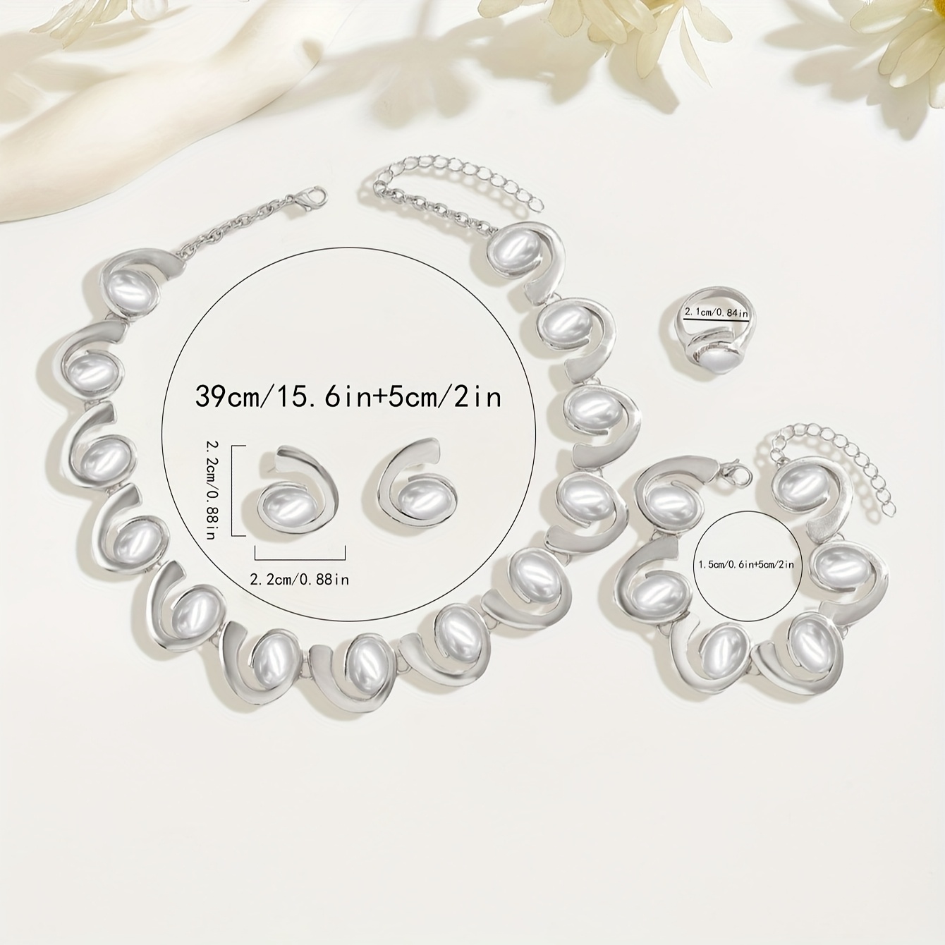 Women's Classic 3D Geometric Hollow Spiral Pearl Set