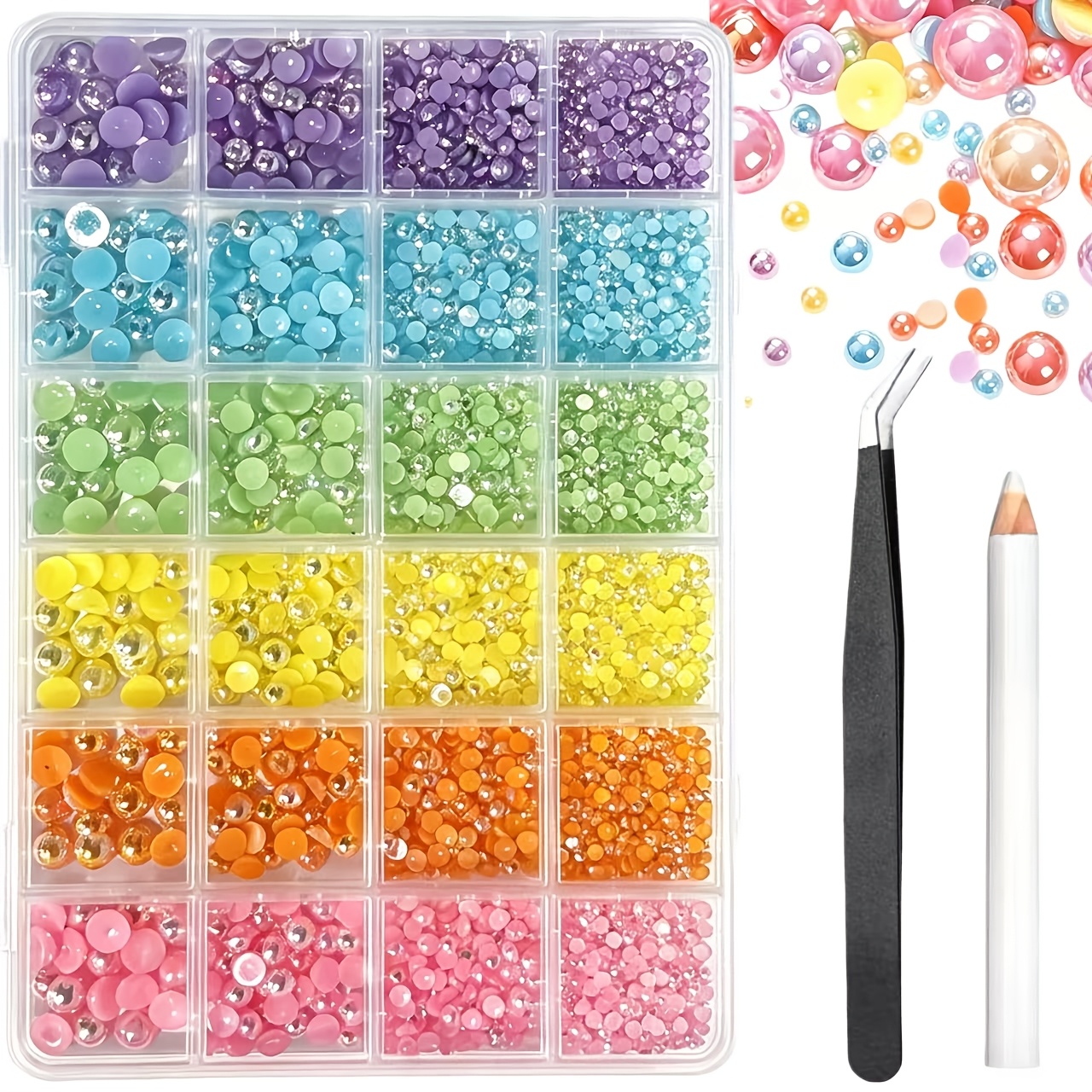 TEMU Nail Decorative Jewelry, In Light Purple, Pink, Blue, Orange And Yellow With Mixed Sizes Ranging From 3-8 Millimeters Made Of Abs Resin Suitable
