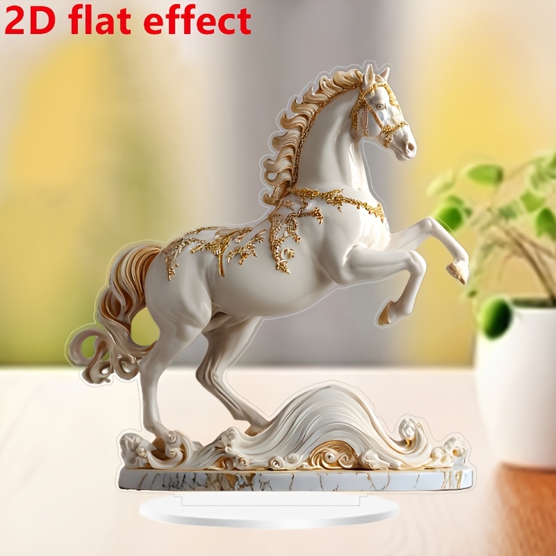 

2d Flat Style Acrylic Horse Figurine, Animal Theme Artistic Tabletop Decor, 7.28in X 7.87in Multipurpose Decoration With Display Base, English Text