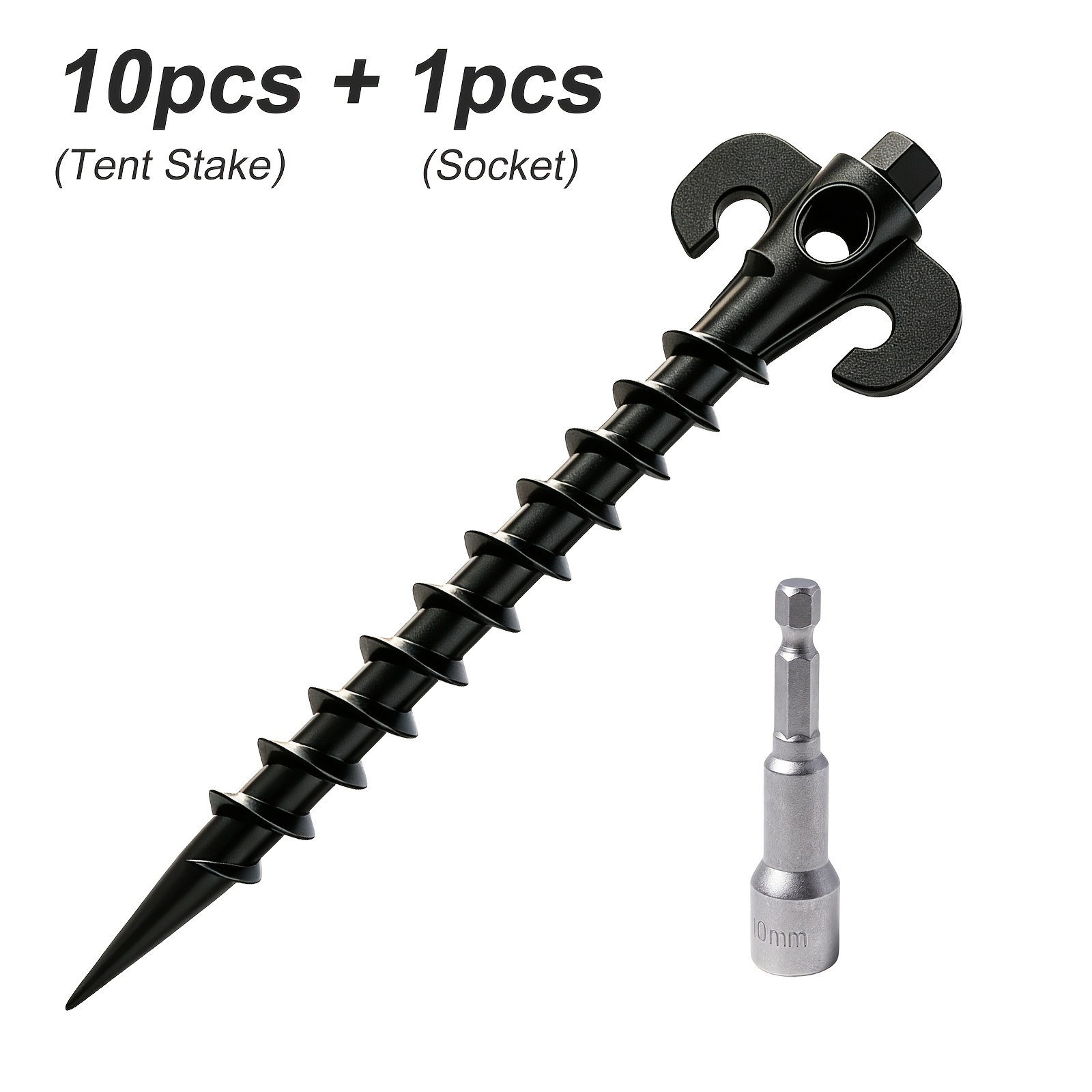 10/20pcs Heavy-duty Spiral Tent Stakes With 1pc Stake Sleeve - 7.9-inch Screw-in Ground Anchors For Camping, Beach, Inflatables & Garden Lawn - Durable Outdoor Windproof Pegs