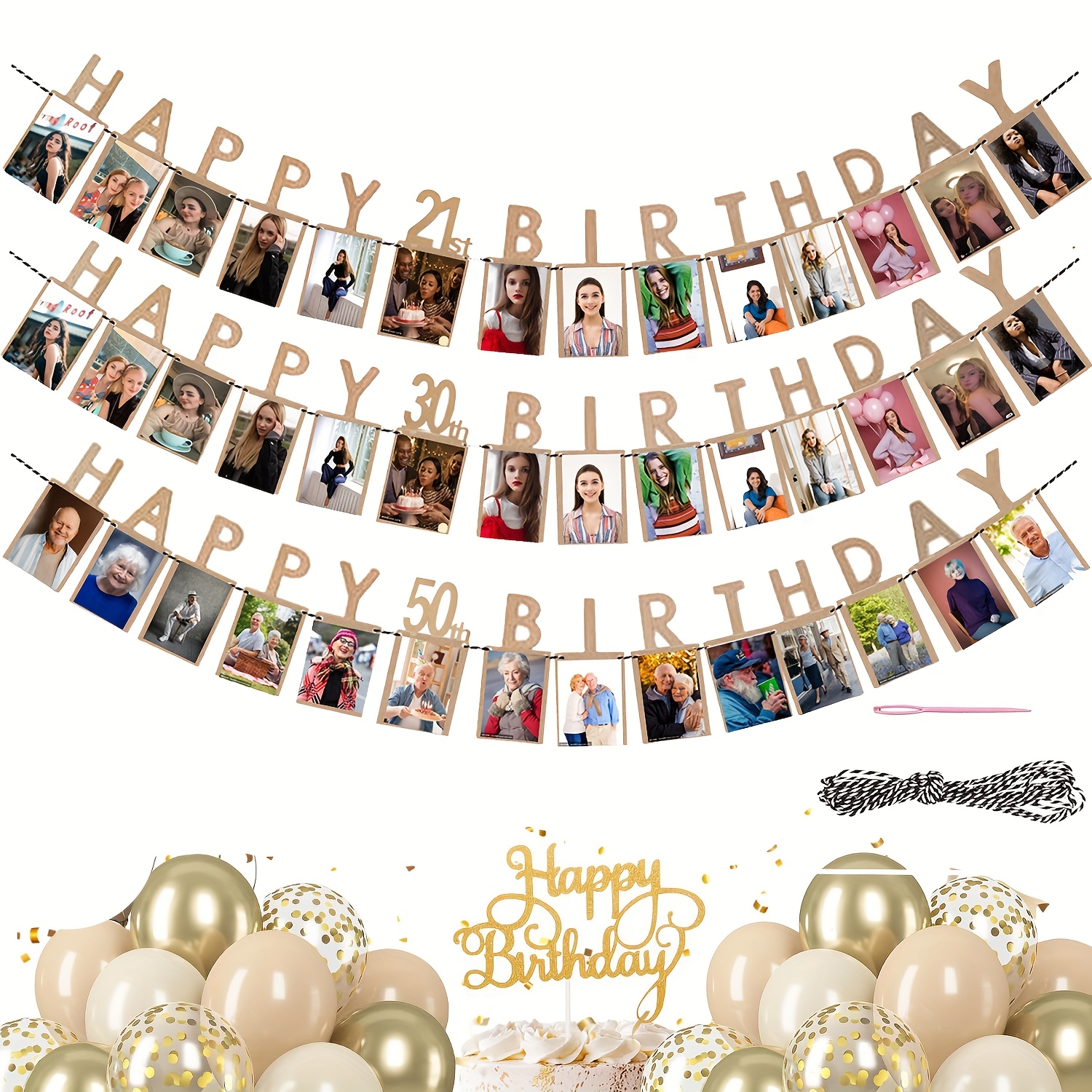 1 set photo bir day banner suitable for 21st 30  50  bir day decorations wedding anniversary   string wall hanging decoration party creative age number photo wall hangings