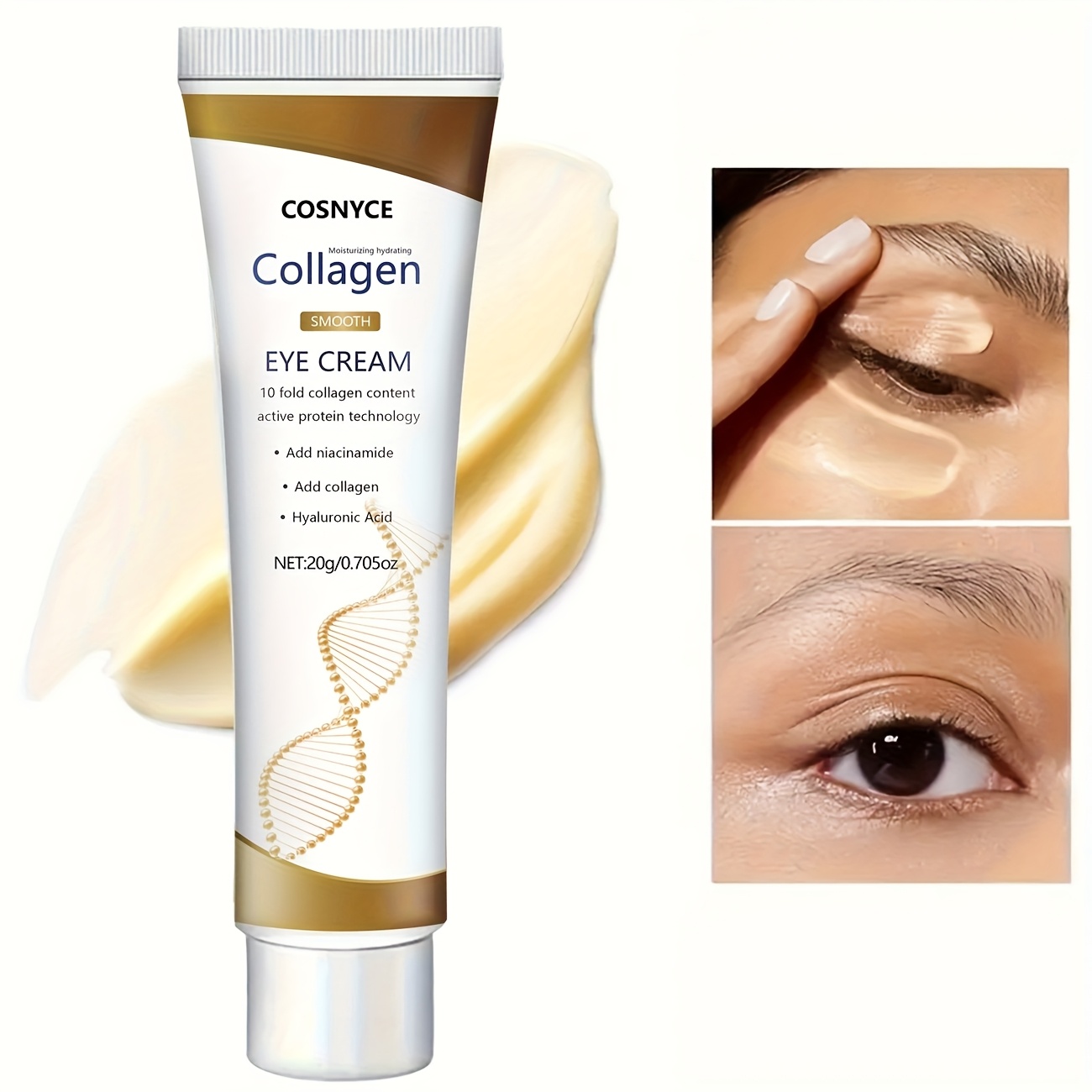 cosnyce collagen eye cream with hyaluronic acid and glycerin   moisturizing formula for dry sensitive light beige all light beige types including sensitive Product details 4
