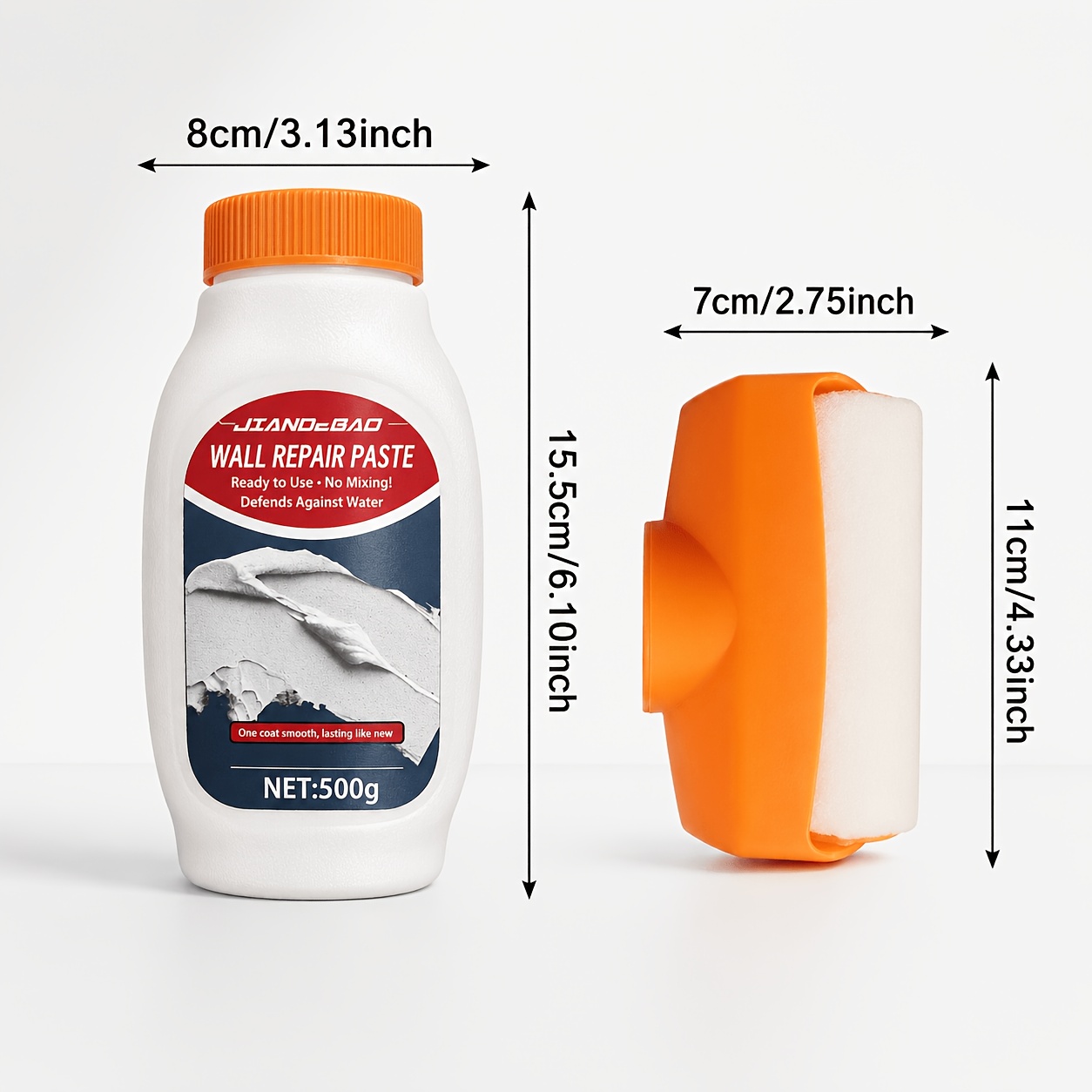 500g Wall Repair Paste Roller Set, White Wall Touch-up Putty With Roller Applicator, Ready-to-use Drywall Repair Paste For Nail Holes, Small And Peeling Areas