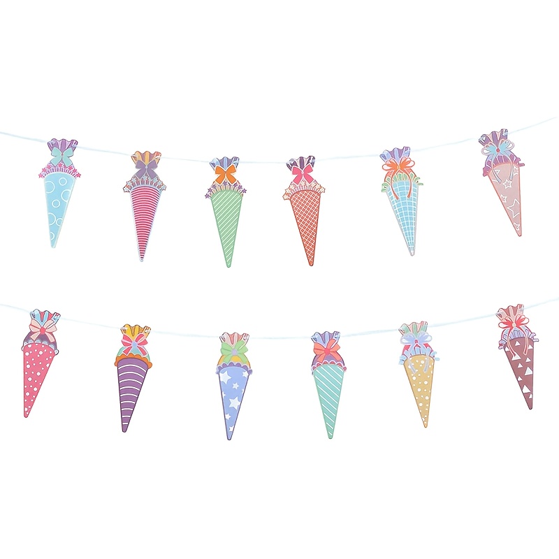12pcs/set Candy Cone Theme Banners, Back-to-school Party Decoration, Back-to-/ Season/ Ceremony Party Decoration Banners