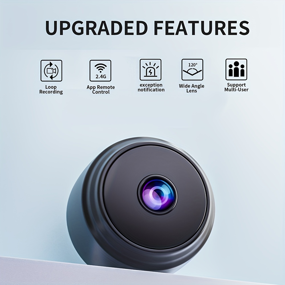 Mini Cámara Inteligente - Detección AI de Humanos/Mascotas 480P | Grabación 24/7 con Tarjeta SD y Nube | Alertas de Movimiento | Vigilancia para Bebés/Mascotas | Alimentada por USB 2.4G (1 Unidad)