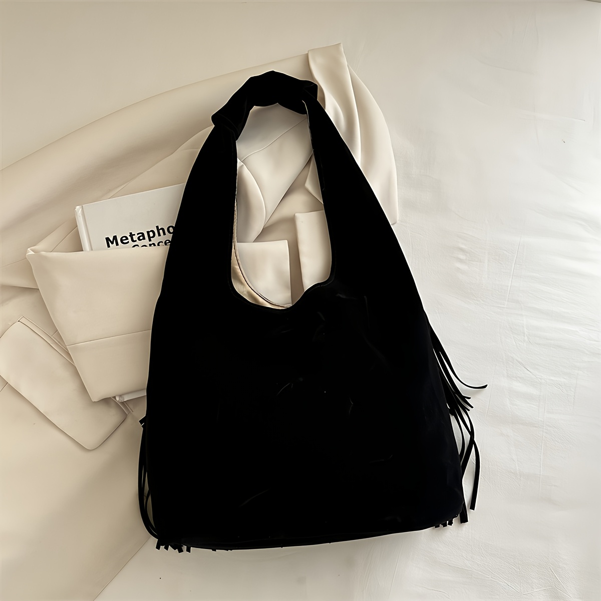 vintage suede fringe design handbag womens shoulder underarm