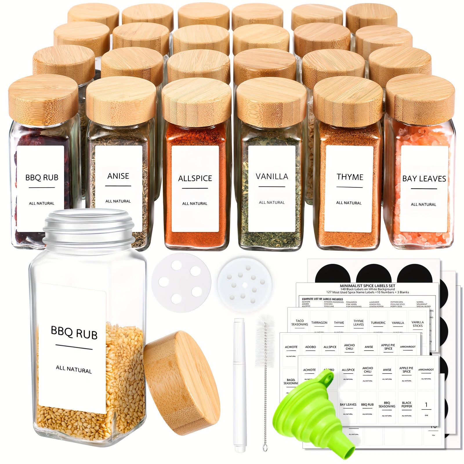 bamboo lid glass seasoning bottle kitchen seasoning jar set - Temu Canada