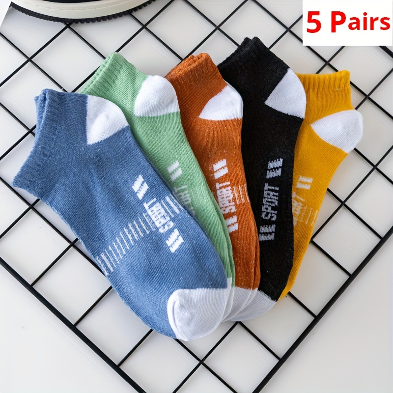 

5 5 Pairs Of Men's Simplecolor Block Liner Anklets Socks, Comfy Breathable Soft Sweat Absorbent Socks For Men's Outdoor Wearing