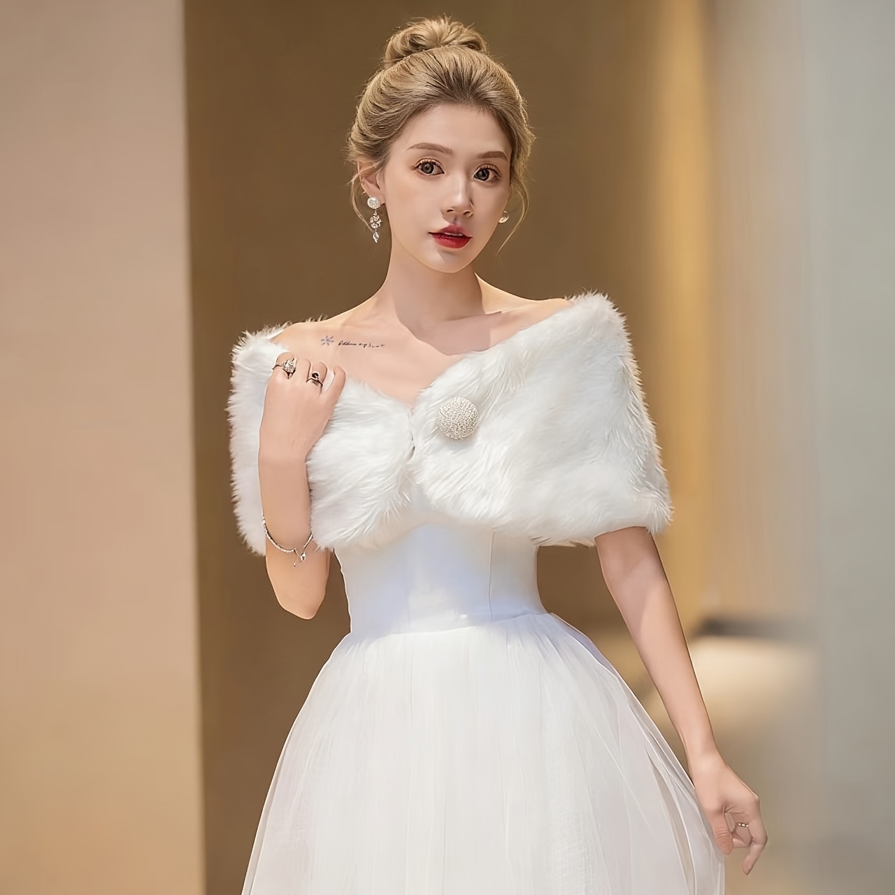 TEMU 1pc Bridal Dress Shawl Light Outer Short Soft Shoulder Bridal Shawl