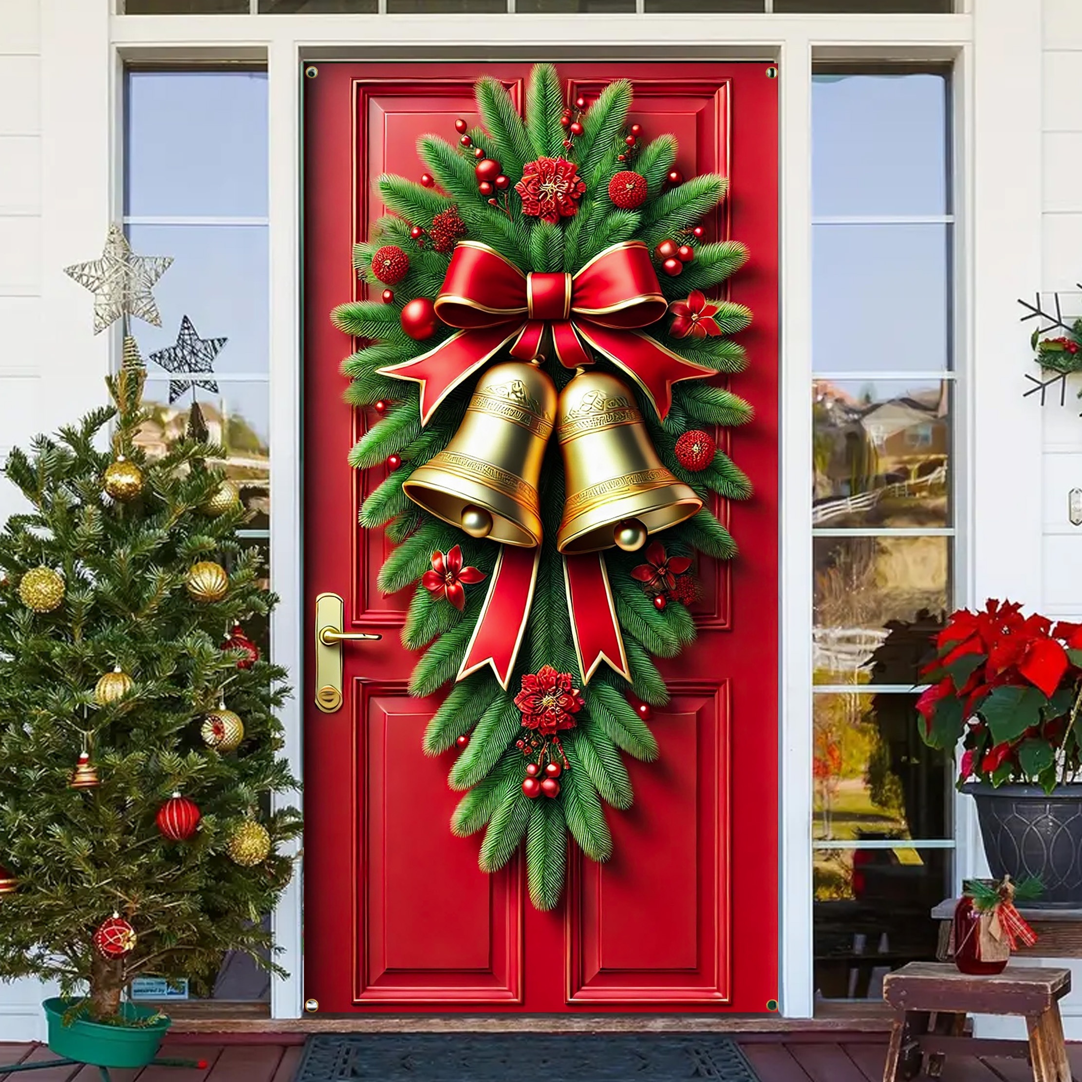 

Elegant Polyester Christmas Door Curtain - 35x70 Inch Porch Hanging Decoration For & Party Decor