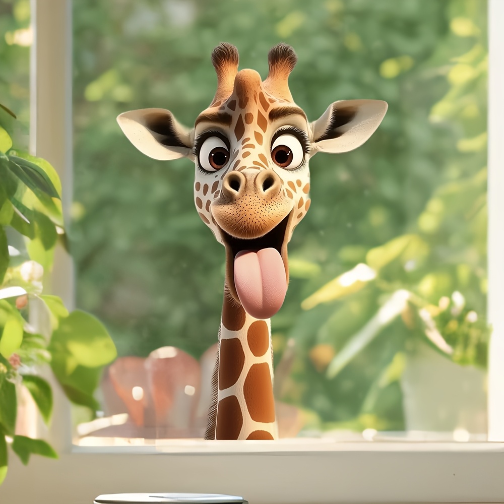 TEMU Spring Giraffe Window Cling Animal Window Stickers, Giraffe-themed Removable Glass Sticker, Suitable For Bathroom, Kitchen, And Room Decorations Stained Glass Window Cling
