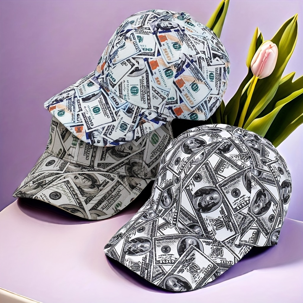 

Women's Money Print Baseball Cap, Adjustable Size Peaked Hat, Hip-hop Hat For Outdoor Festival