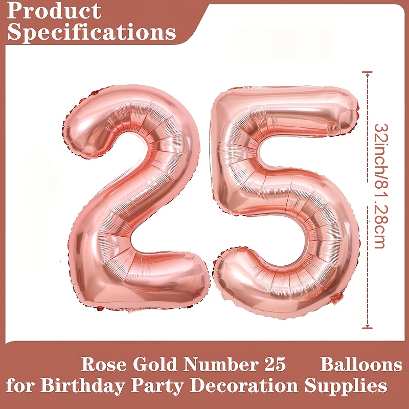 Image of 2pcs 25th Anniversary Aluminum Foil Balloons 32 Inches Rose Balloon Set Camping Theme Party Decoration Graduation Bride Gift Party Background Decor Wedding Birthday Party Supplies
