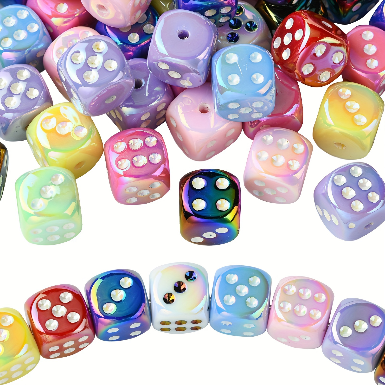 

16pcs Acrylic Dice Beads, 14mm, Mixed Color, Ab , For Making, Crafts, Bracelets, Necklaces, Keychains