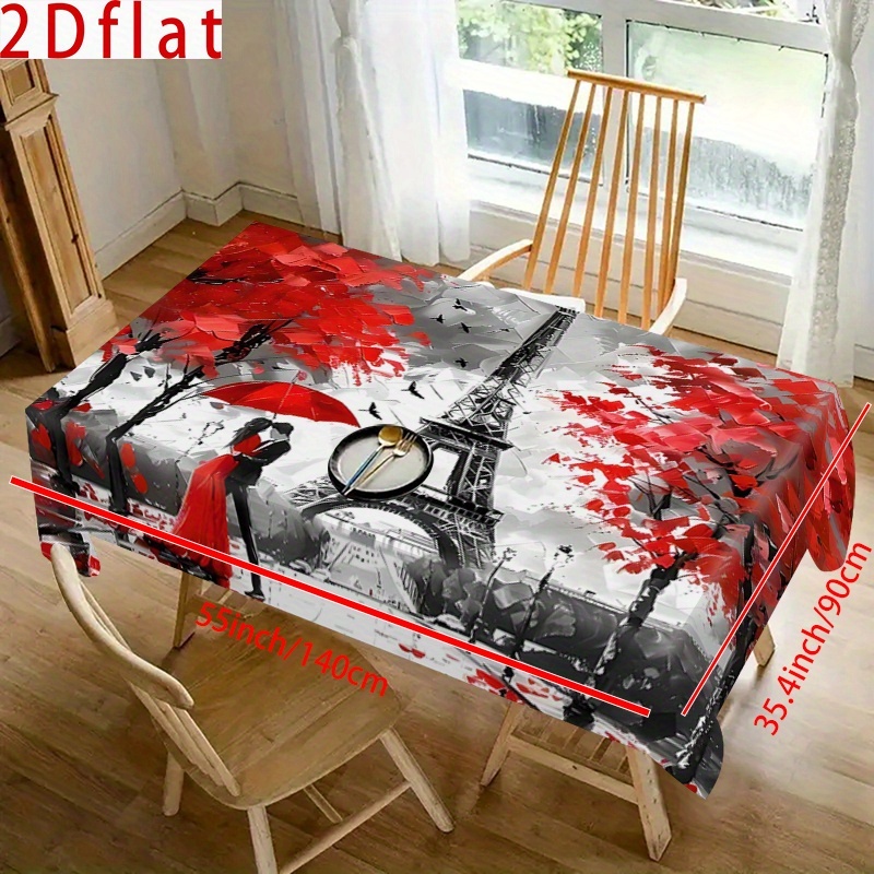 TEMU Mantel 2D con un tema romántico - Con adornos artísticos de hojas de y Eiffel, de poliéster, forma rectangular, adecuado para uso en interiores